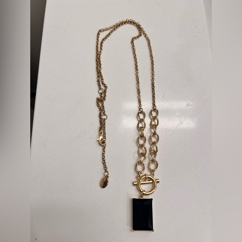 Brooks Brothers Elegant Gold w/Deep Blue Pendant Necklace